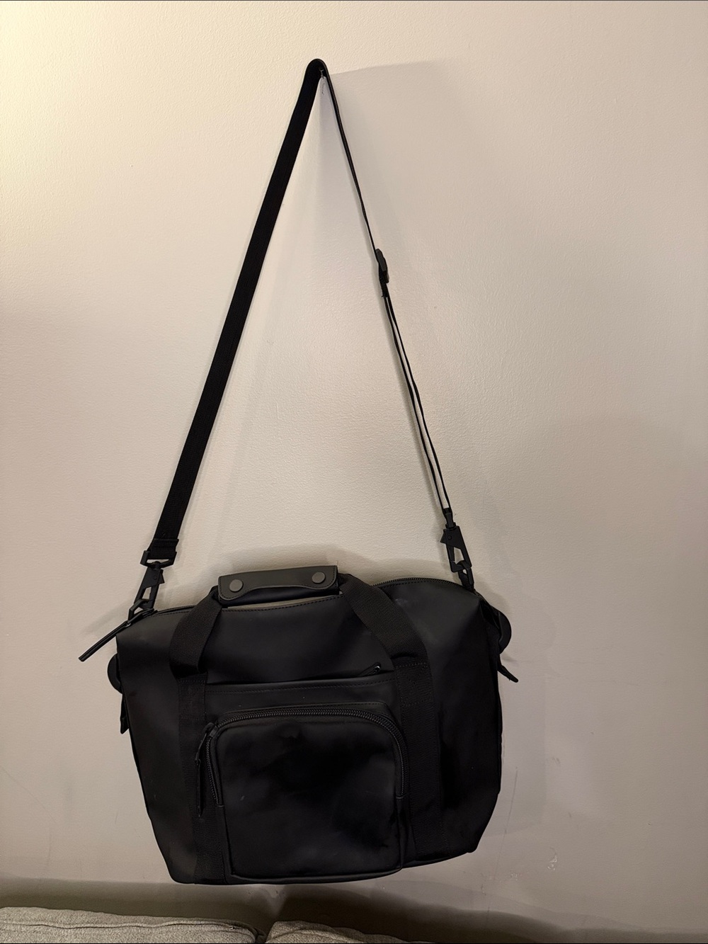 Rains Black Messenger Bag with Adjustable Strap